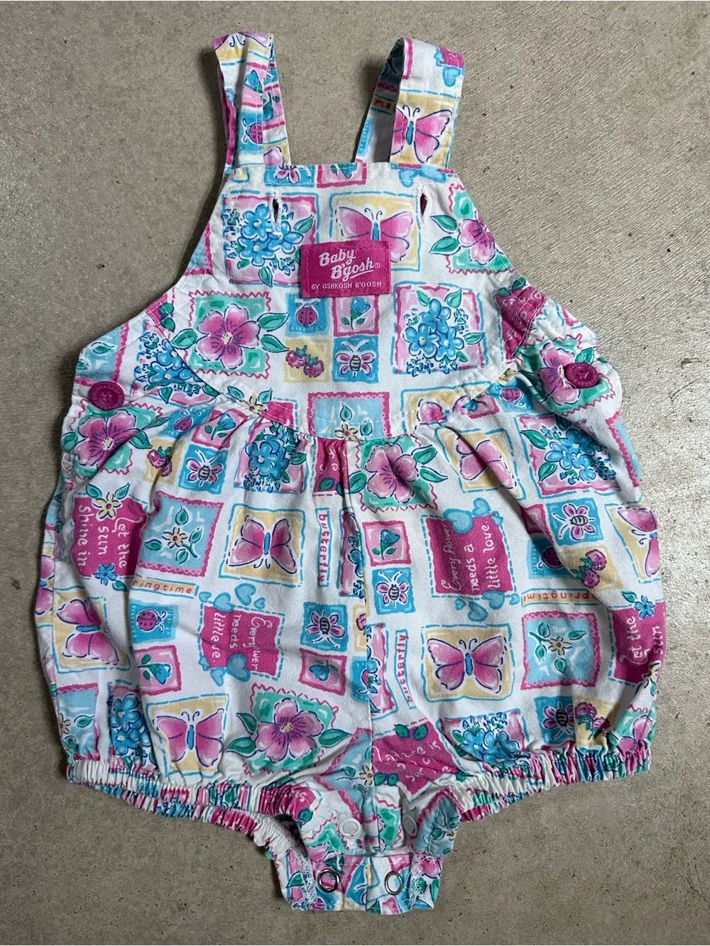 Vintage Baby B’gosh Vestbak Bubble Romper USA 6-9M Floral Butterfly Cotton Rare